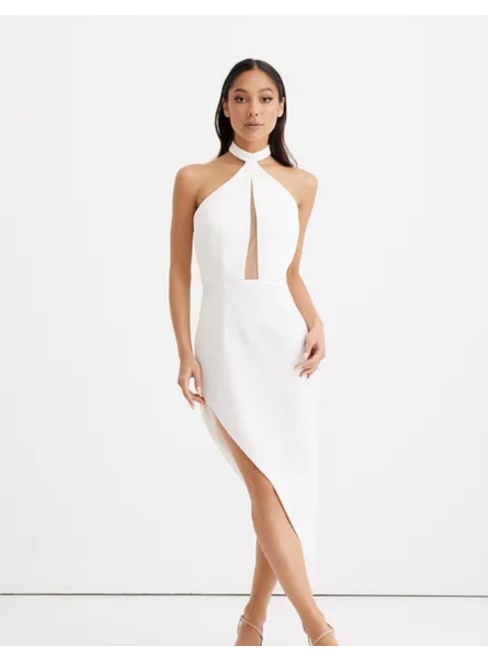 Asymmetric halter neckline party dress