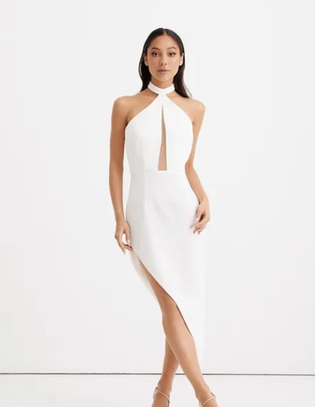 Vestido de fiesta asimétrico escote halter