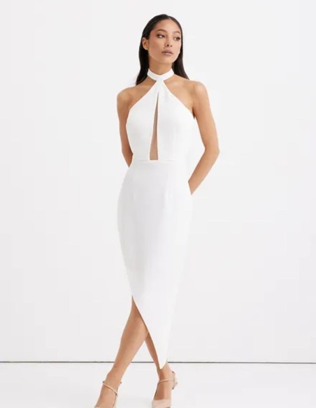Vestido de fiesta asimétrico escote halter