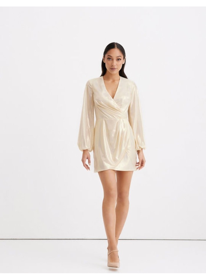 Long sleeved flowing mini dress with neckline
