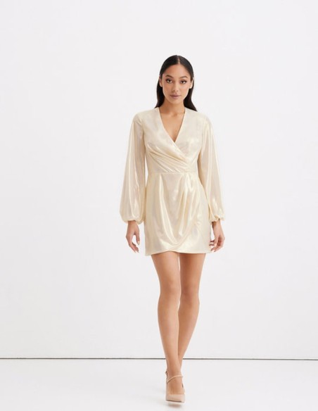 Long sleeved flowing mini dress with neckline