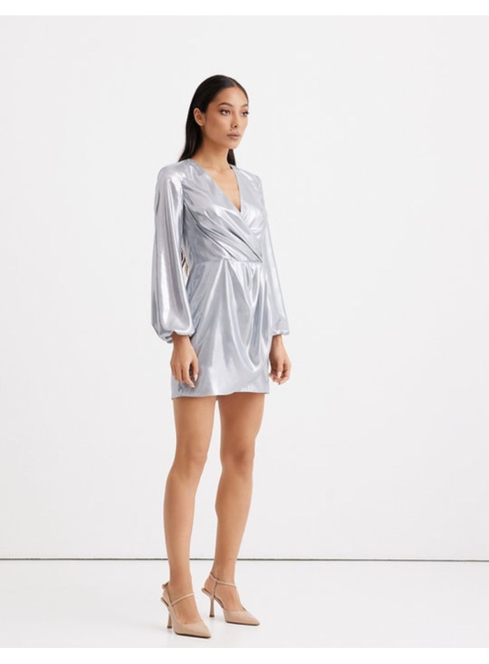 Long sleeved flowing mini dress with neckline