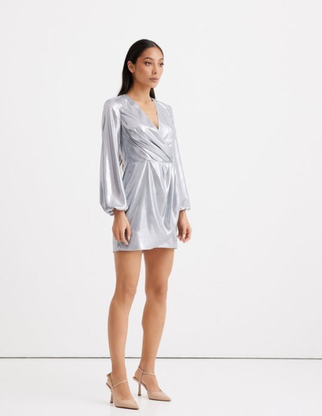 Long sleeved flowing mini dress with neckline