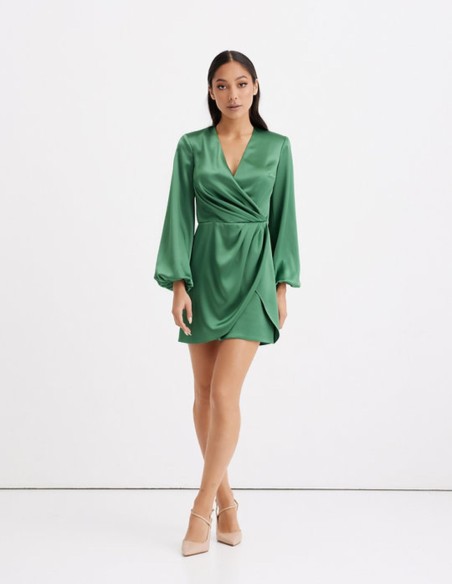 Long sleeved flowing mini dress with neckline