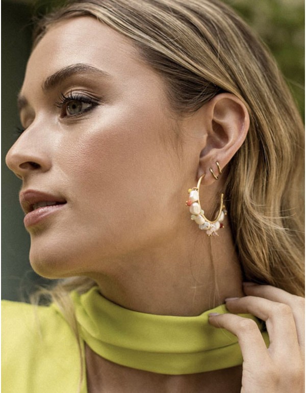 Pendientes de fiesta aro con perlas y piedras 2