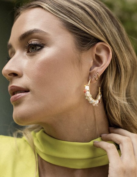 Pendientes de fiesta aro con perlas y piedras