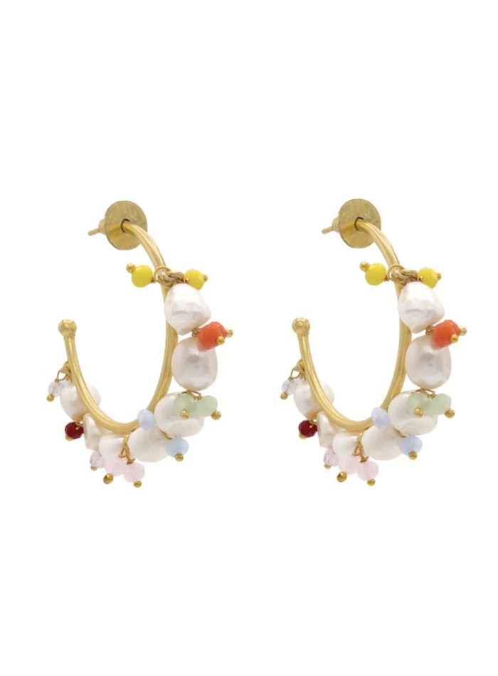 Pendientes de fiesta aro con perlas y piedras