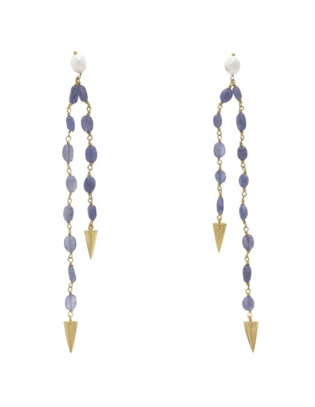 Boucle d'oreilles longues avec pierres bleues
