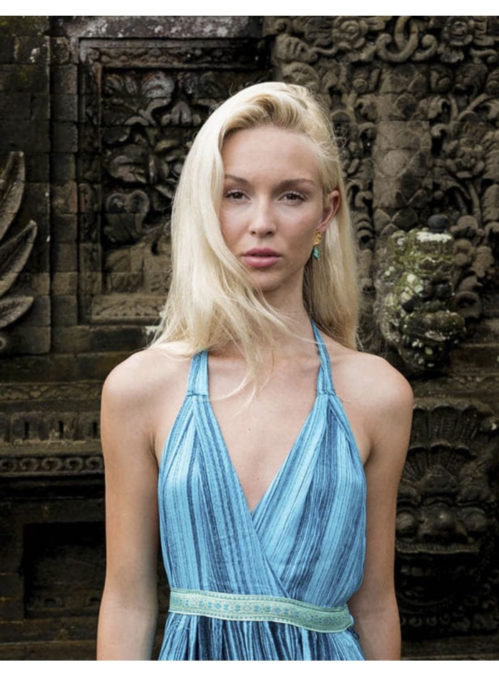 Boucle d'oreilles d'or avec pierre turquoise