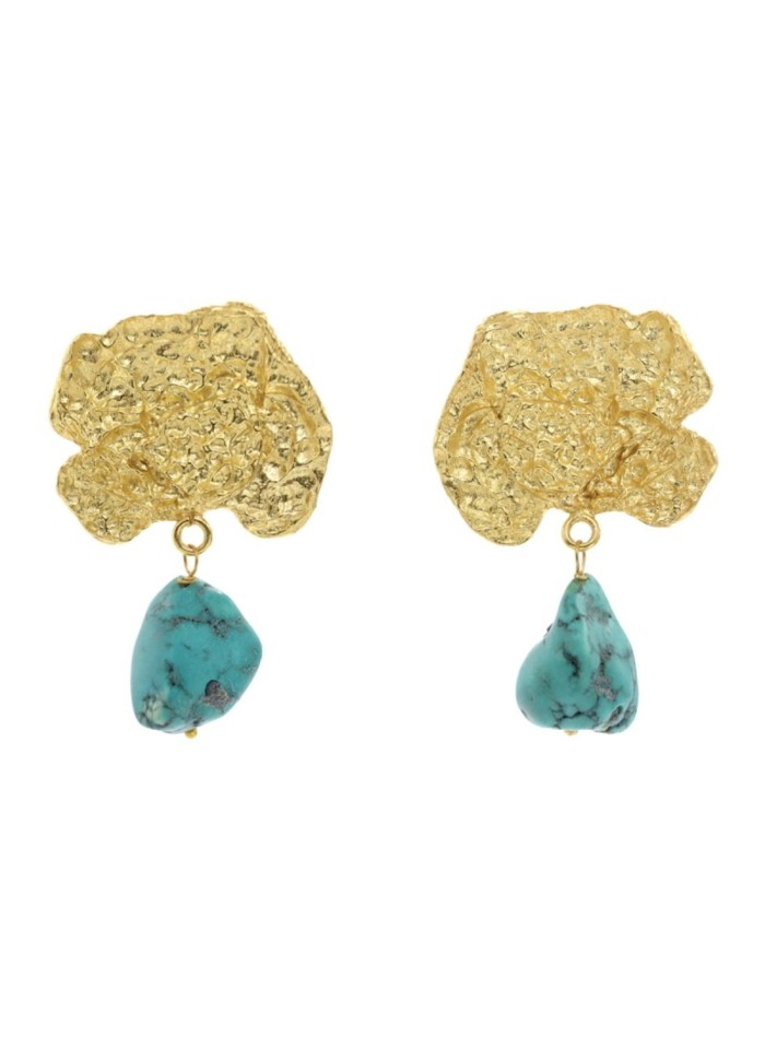 Pendientes de fiesta dorados con piedra turquesa