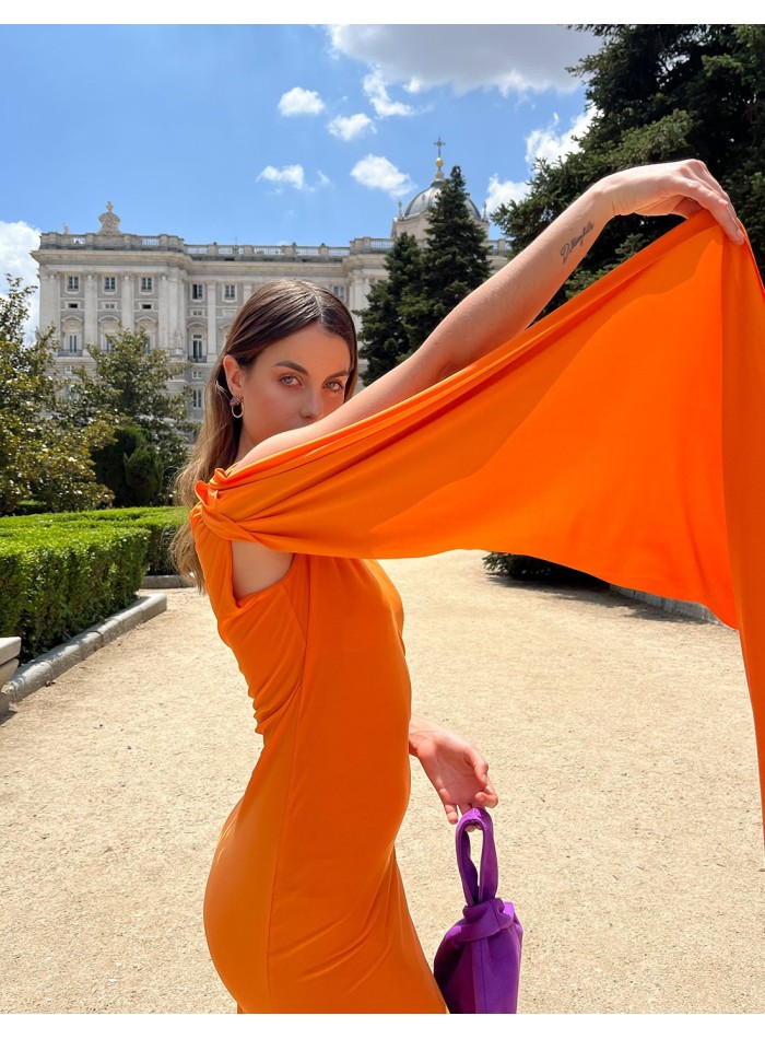 Fitted midi party dress with cape detail