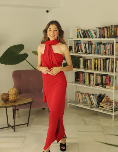Vestido midi de fiesta rojo con fular