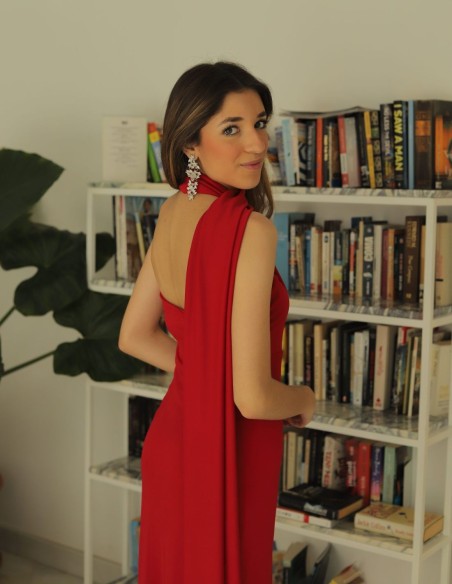 Vestido midi de fiesta rojo con fular