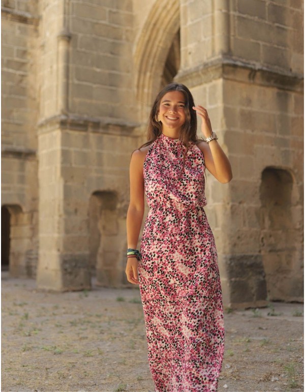Robe midi imprimée rose avec fleurs 2