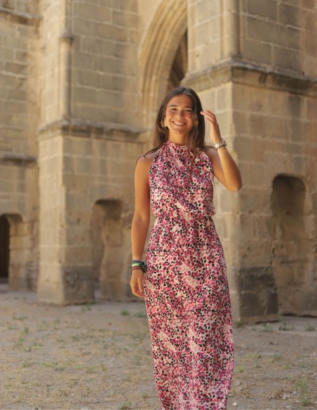 Robe midi imprimée rose avec fleurs