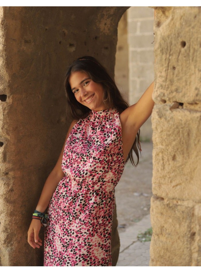 Vestido midi estampado rosa con flores
