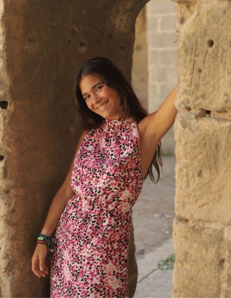 Robe midi imprimée rose avec fleurs