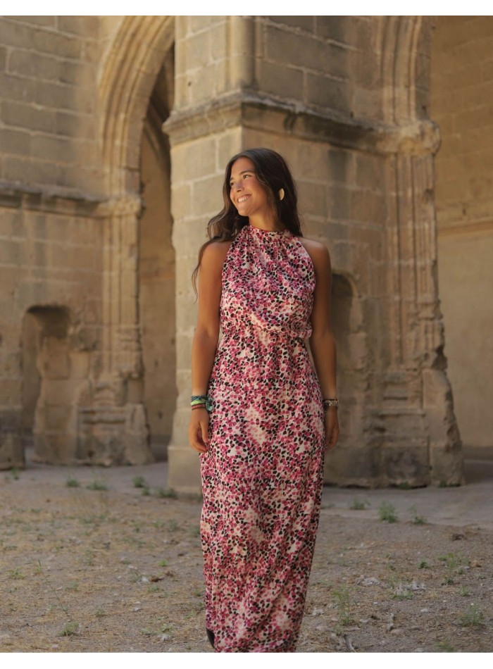 Vestido midi estampado rosa con flores