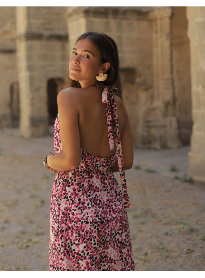 Robe midi imprimée rose avec fleurs