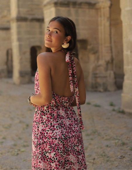 Pink printed midi dress with flowers