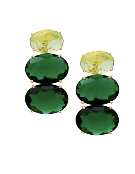 Party earrings with natural stones in oval shape in emerald green color, perfect for events.
