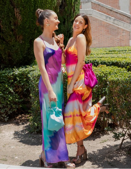 Tie-dye strapless and cross-back guest dress