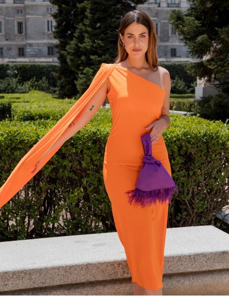 Fitted midi party dress with cape detail