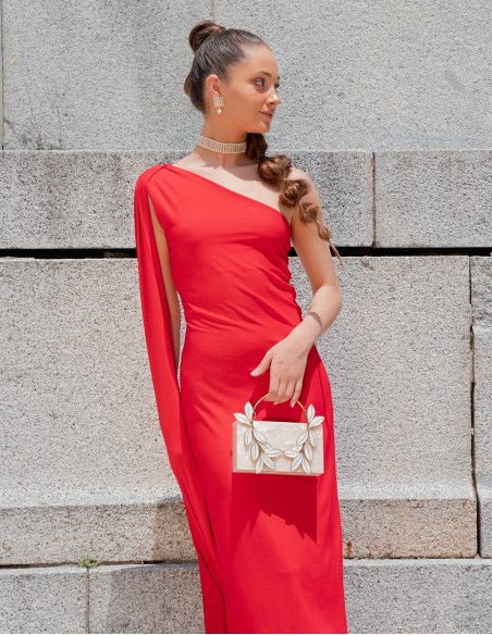 Robe de soirée midi ajustée avec détail de cape