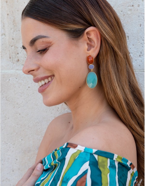 Boucle d'oreilles de fête turquoise et orange 2