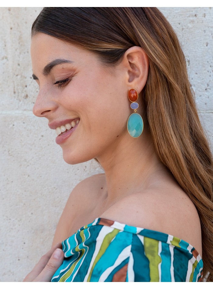 Pendientes de fiesta turquesa y naranja