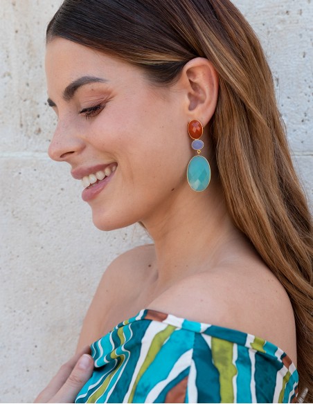 Turquoise and orange party earrings