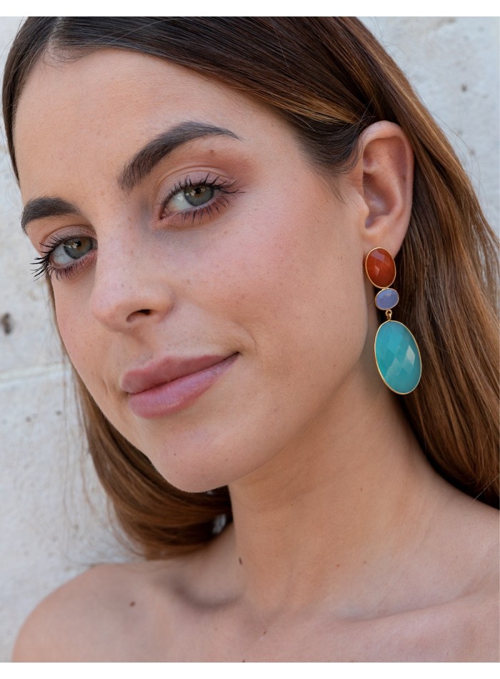 Boucle d'oreilles de fête turquoise et orange