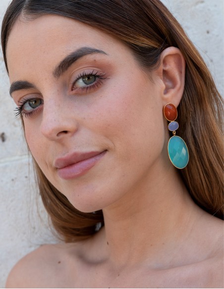 Pendientes de fiesta turquesa y naranja