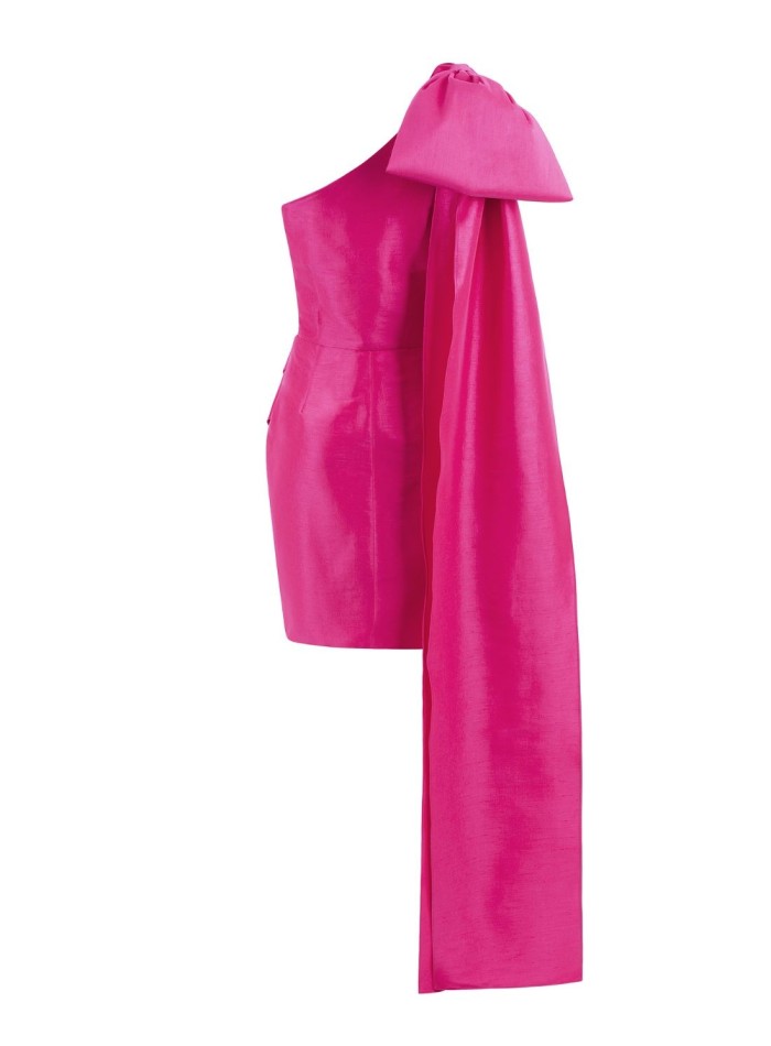 Asymmetric party dress with off-the-shoulder...