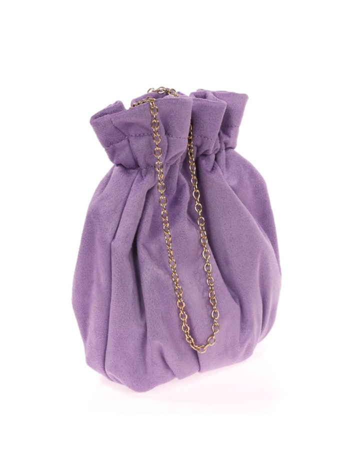 Bolso bombonera efecto ante con cadena lila