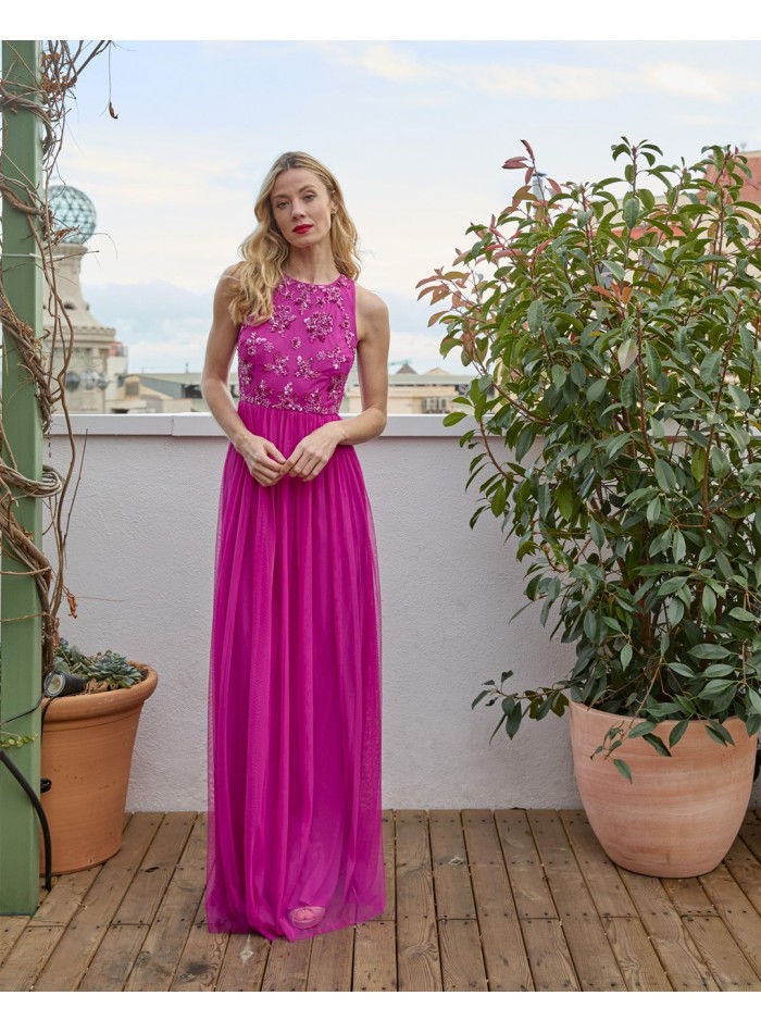 Robe longue de fête avec jupe en tulle et...