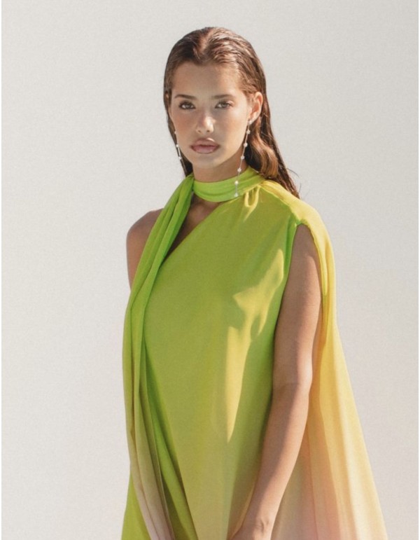 Robe longue multicolore à encolure asymétrique 2