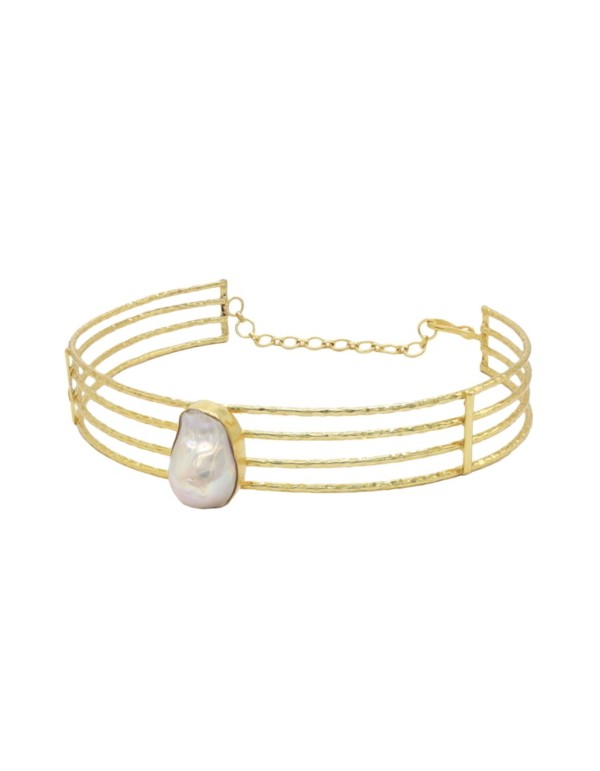 Choker dorado con piedra lunar blanca