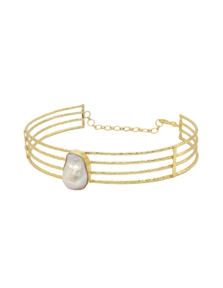 Choker dorado con piedra lunar blanca
