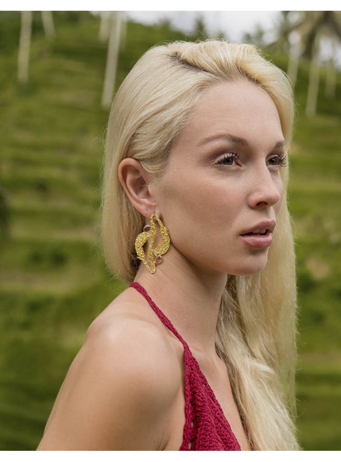 Boucle d'oreilles d'algues avec pierres naturelles