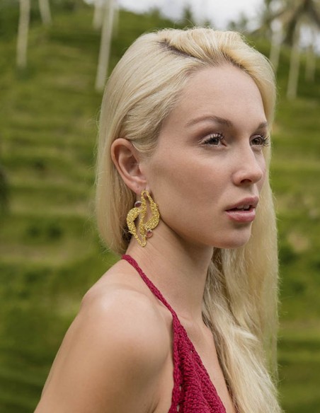 Boucle d'oreilles d'algues avec pierres naturelles