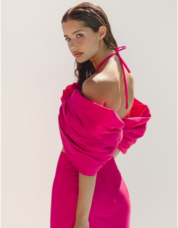 Knotted party top with drop sleeves and flower detail 2