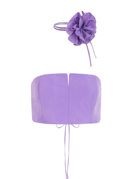 Top de fiesta palabra de honor con detalle flor