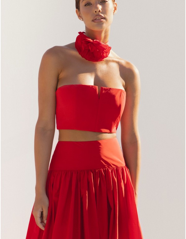 Strapless party top with flower detail