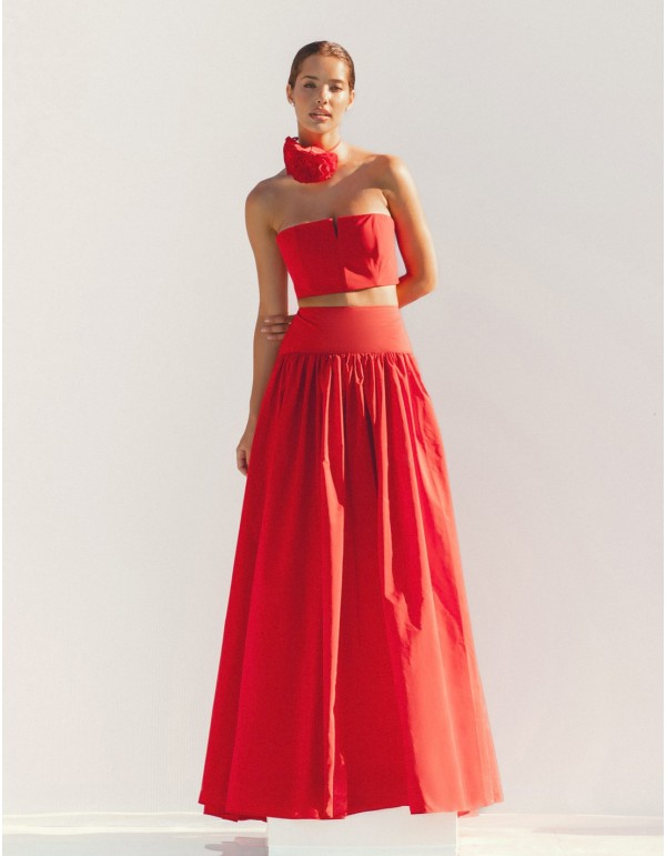 Long party skirt with high waist and ruffles