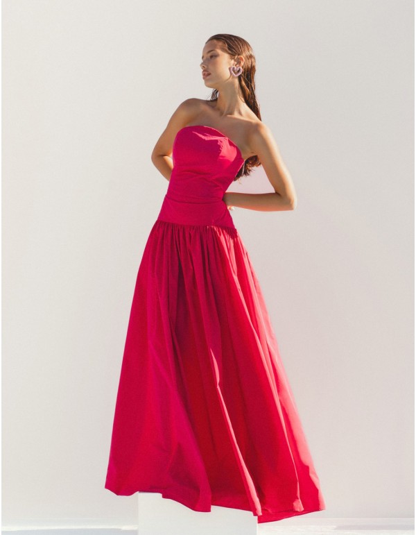 Long party dress with arched bandeau neckline 2