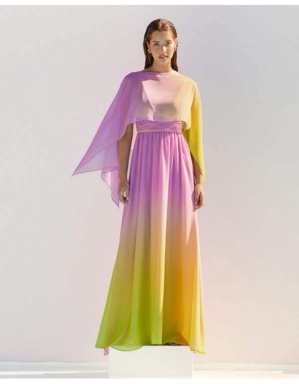Fluid gradient long dress with cape detail 2