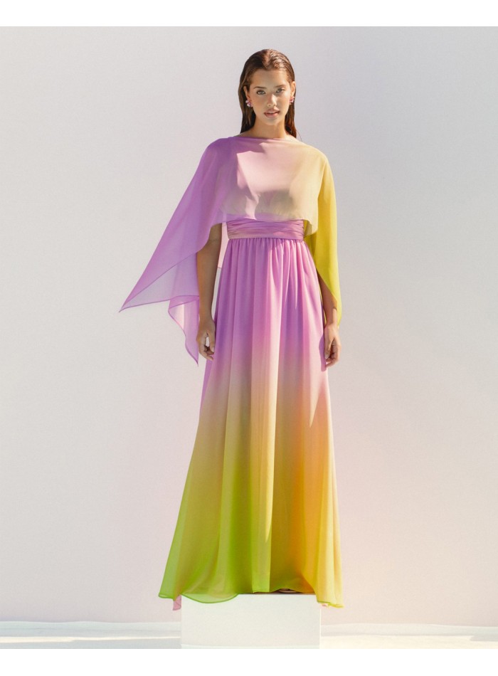 Fluid gradient long dress with cape detail