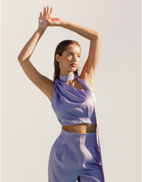 Party crop top with asymmetric neckline and choker