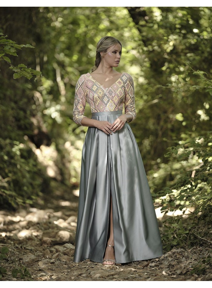 Long dress with sequins and satin skirt